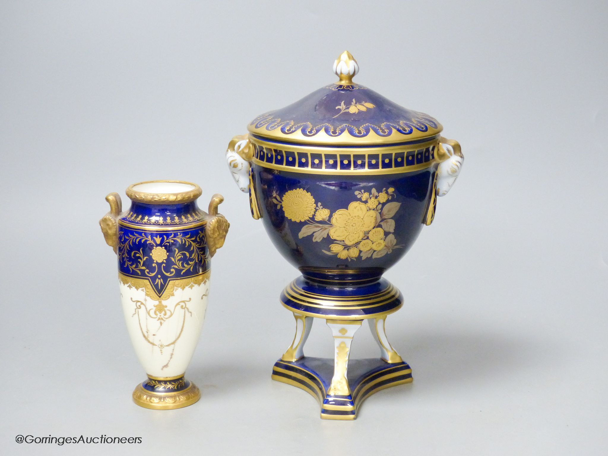 A Heutschenreuther porcelain vase and cover and a small Coalport vase (cracked), tallest 23cm